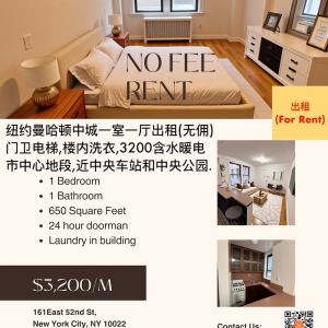 房屋出租 - 纽约曼哈顿中城$3200出租公寓推荐: