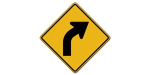 警告您前方的道路会向右弯曲，注意并放慢车速。
