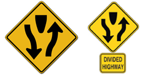 分叉的高速公路起点位于您接近高速公路的一部分（不是路口或交叉路口）的地方，那里的交通被安全岛或其他物理障碍隔开。