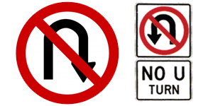 禁止调头 - 不能在此交叉路口转弯往相反的方向行驶。