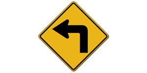 前方道路将向左急转弯，您需要降低速度并保持警惕。